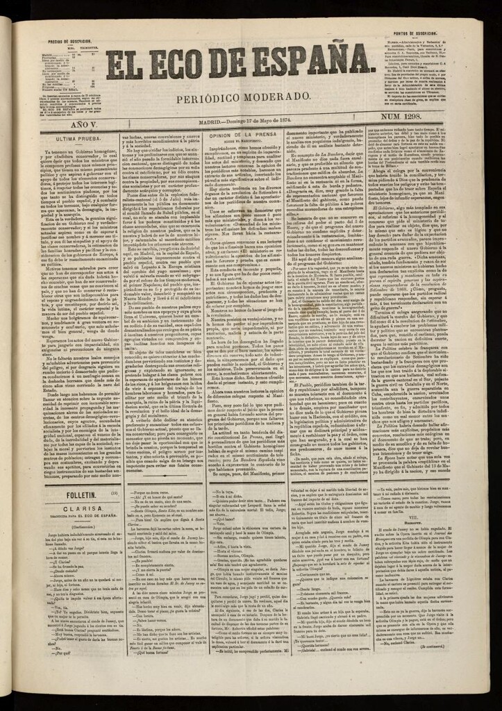 Miniatura de El Eco de España del 17 de mayo de 1874