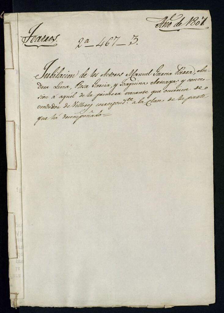Miniatura de Jubilación de los actores Manuel García Parra [...] y concesión de vacante de vendedor de billetes