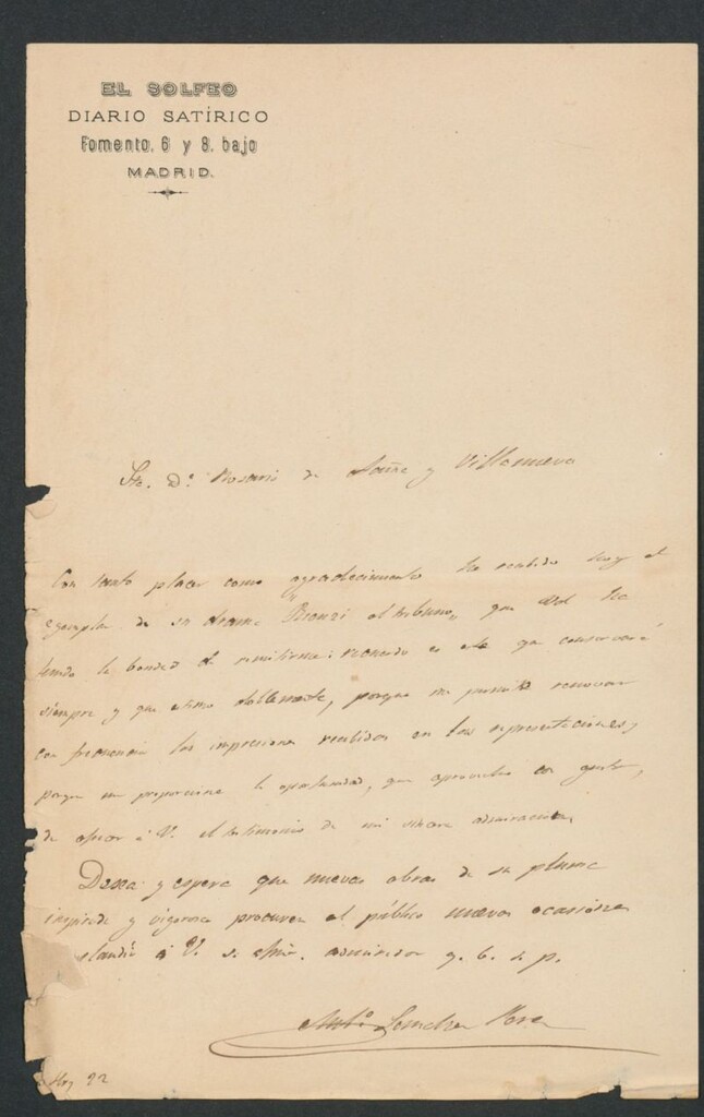 Miniatura de [Carta], [s.a.], Madrid a Rosario de Acuña y Villanueva