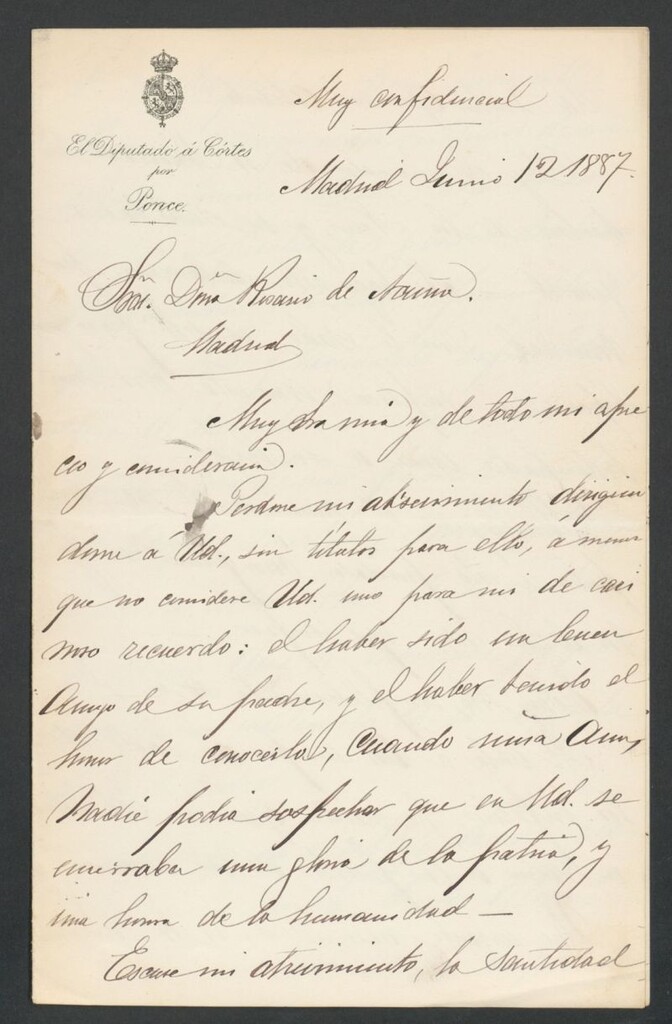 Miniatura de [Carta], 1887 Junio 12,[s.l.] a Rosario de Acuña