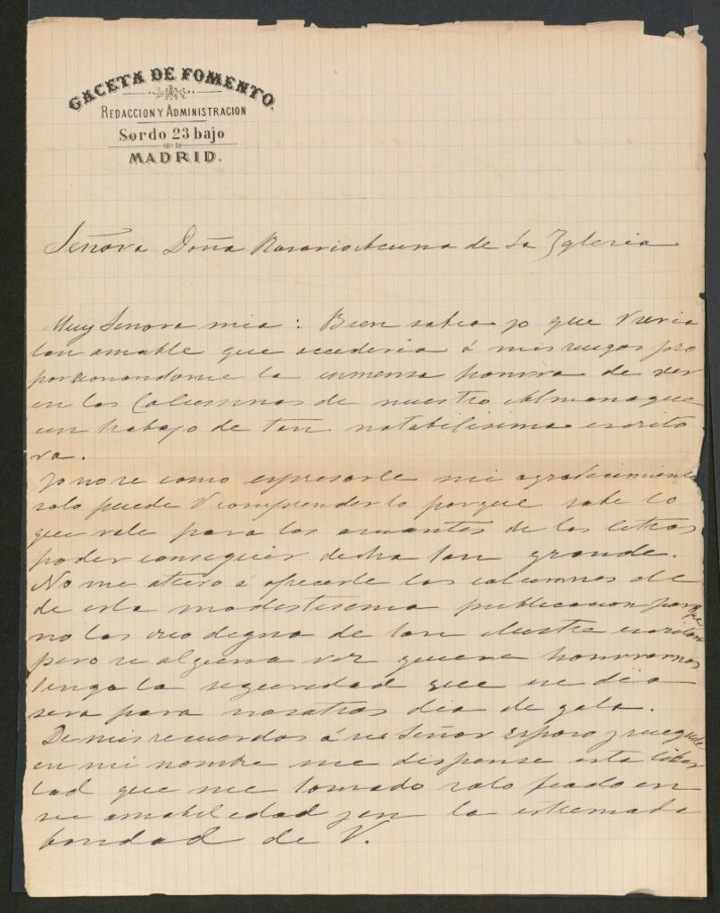 Miniatura de [Carta], [s.a.], Madrid a Rosario Acuña de La Iglesia