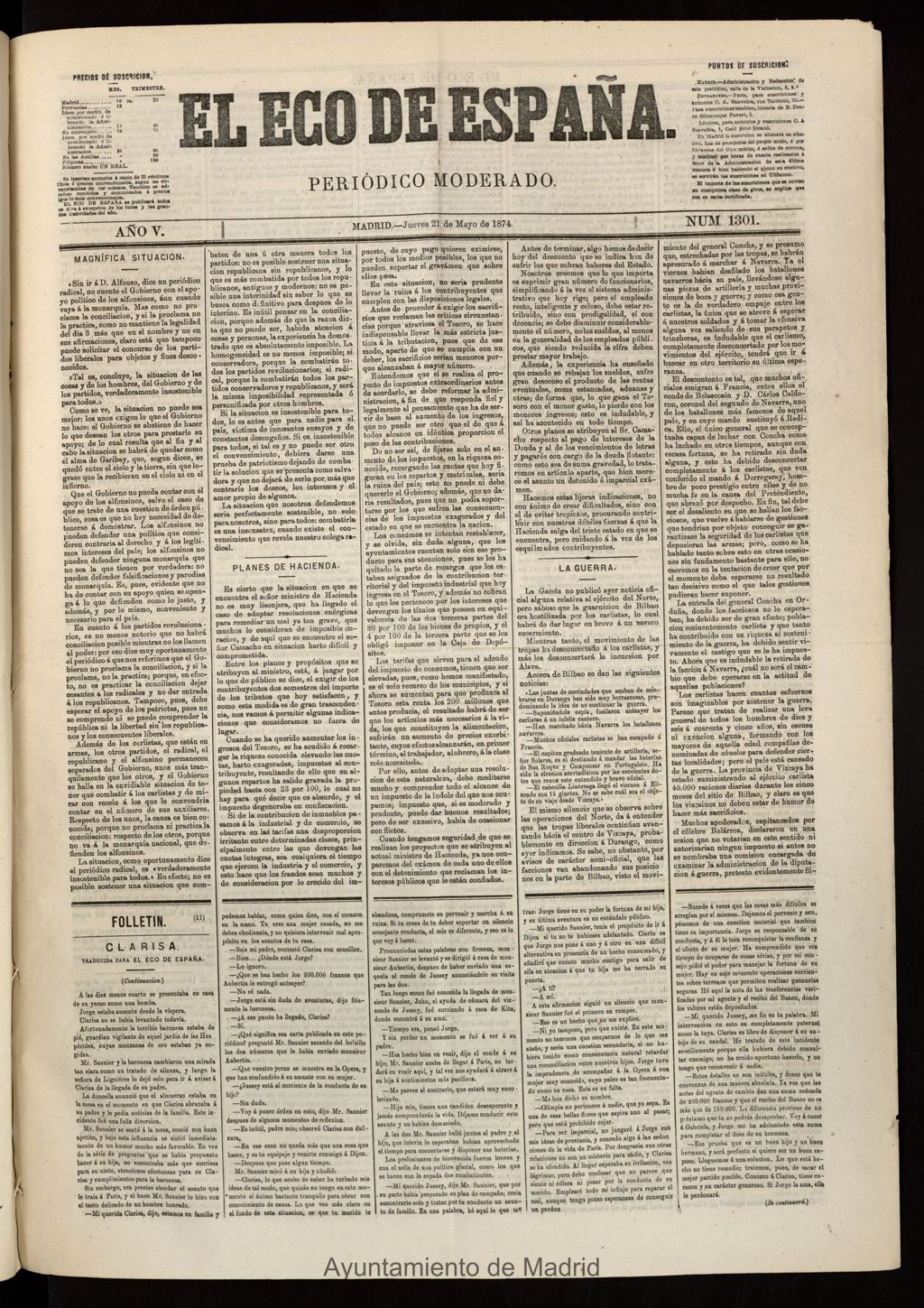 Miniatura de El Eco de España del 21 de mayo de 1874