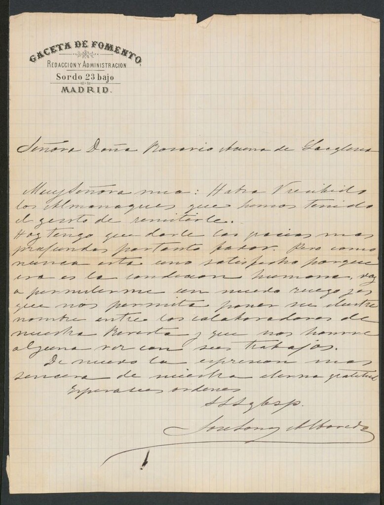 Miniatura de [Carta], [s.a.], Madrid a Rosario Acuña de Laiglesia