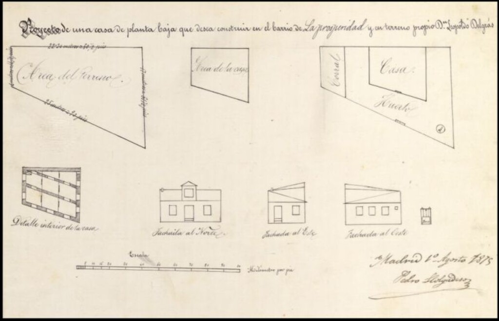 Miniatura de D. Leopoldo Delgrás, solicitando levantar una casa en el barrio de la Prosperidad.
