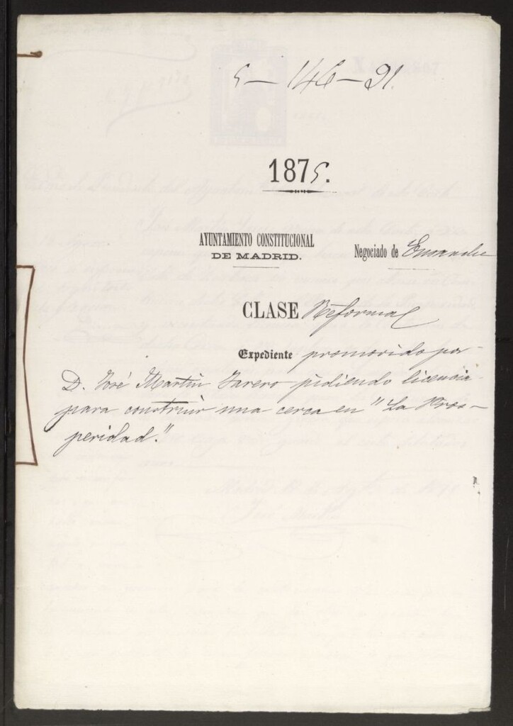 Miniatura de D. José Martín Jarero, pidiendo licencia para construir una cerca en "La Prosperidad".