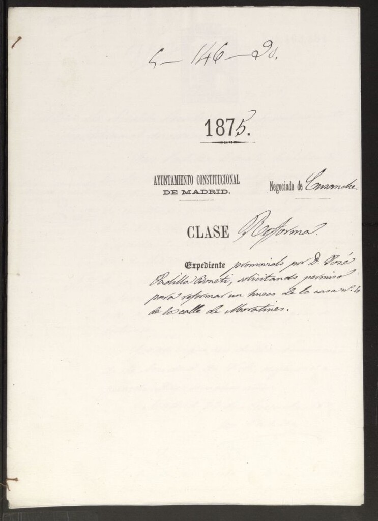 Miniatura de D. José Padilla Boneti, solicitando permiso para reformar un hueco de la casa nº 4 de la calle de Moratines.