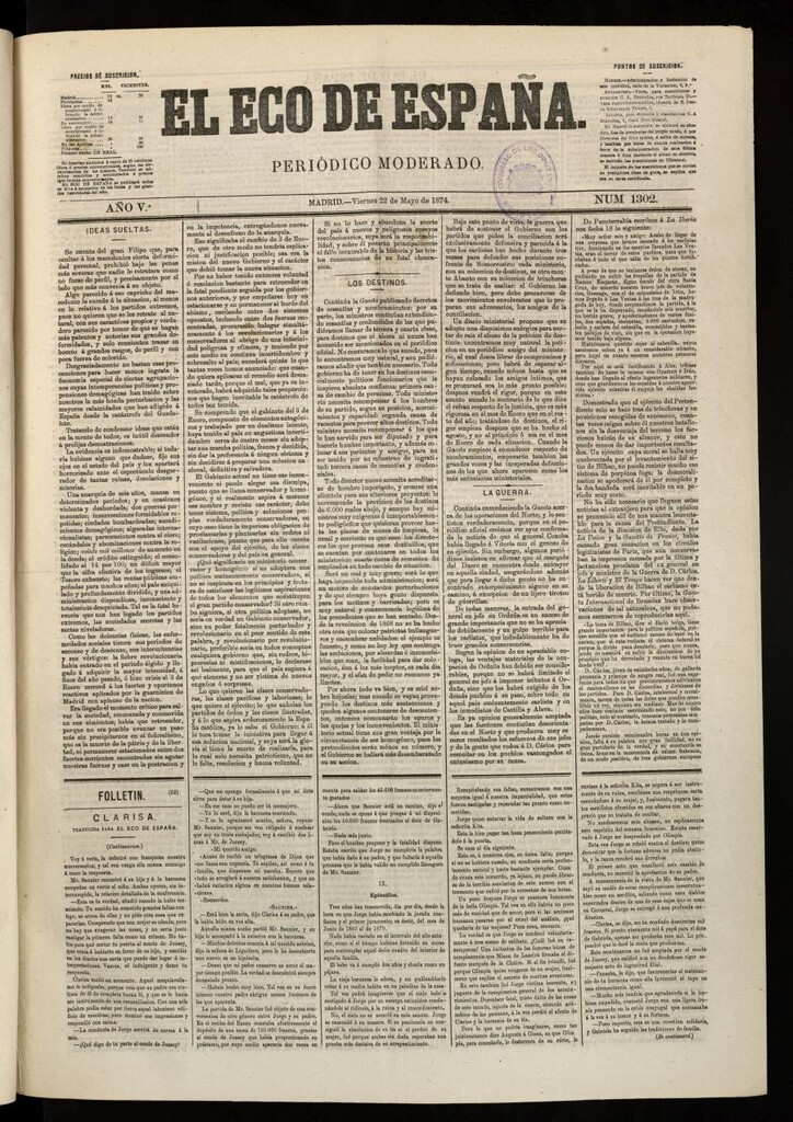 Miniatura de El Eco de España del 22 de mayo de 1874