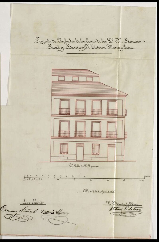 Miniatura de D. Ramón Piñal y Dª Victoria Maestre, solicitando permiso para edificar en un solar de la calle de Santa Engracia con vuelta a la de Santa Feliciana.