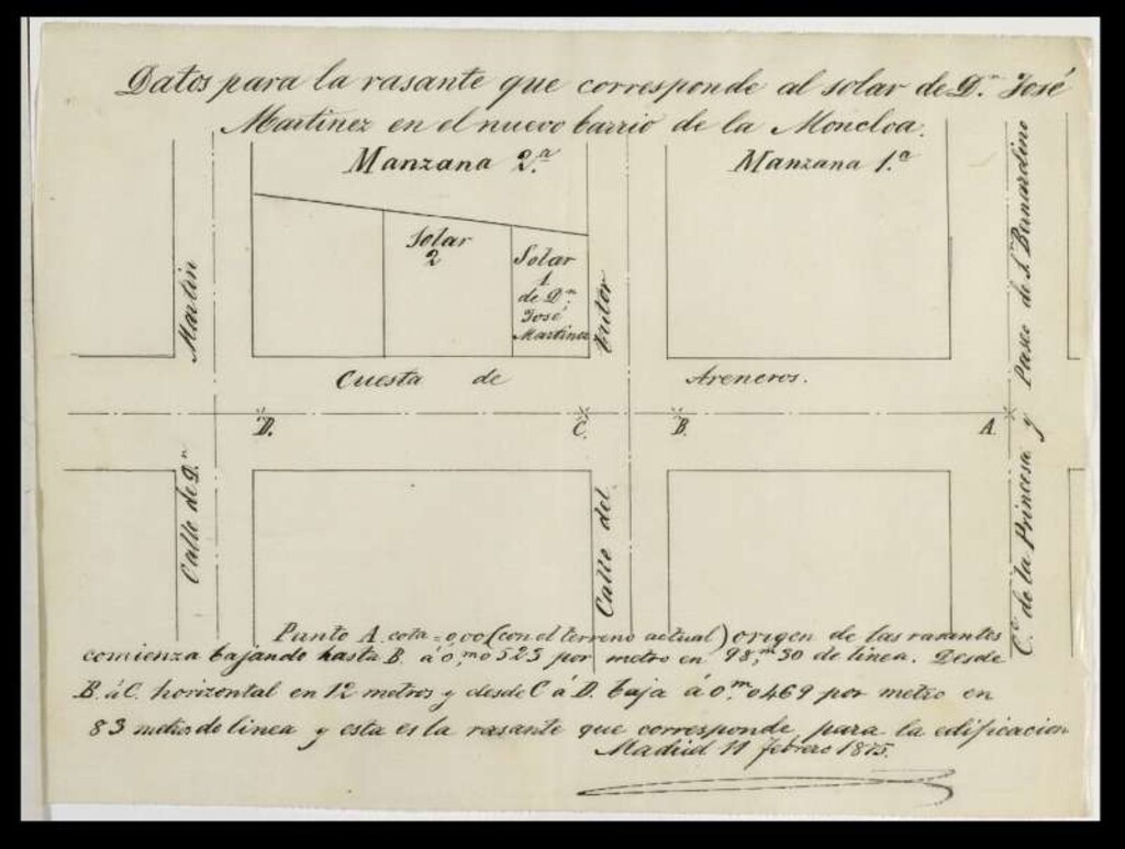Miniatura de D. José Martínez, solicitando la de una casa en el barrio particular de la Real Florida, con fachada al Paseo de Areneros.