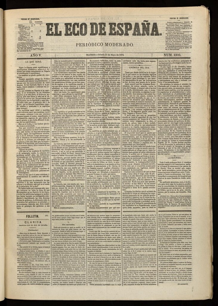 Miniatura de El Eco de España del 23 de mayo de 1874