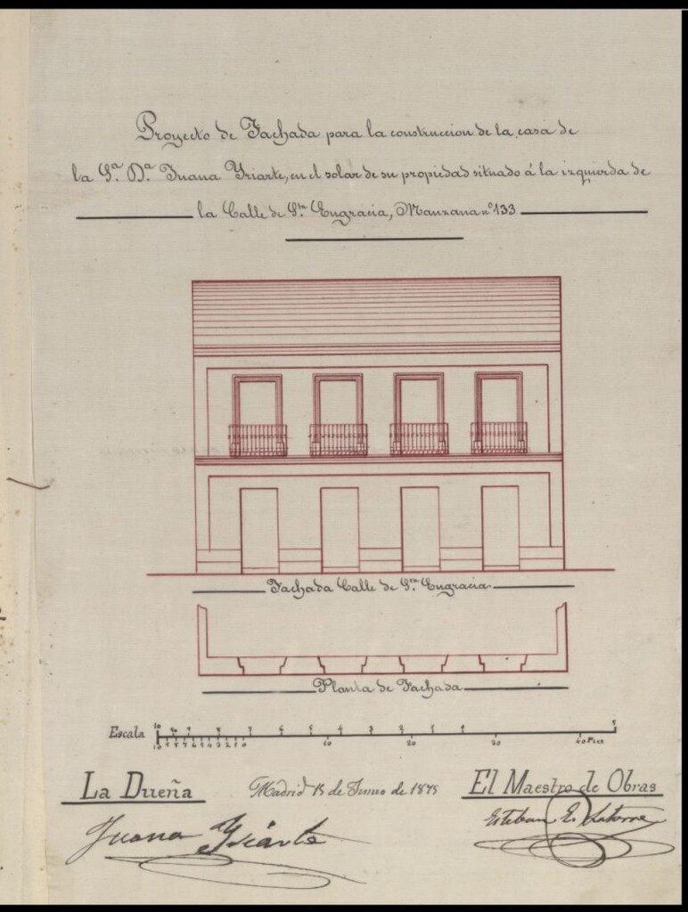 Miniatura de D.ª Juana Uriarte, solicitando permiso para edificar en un terreno a la izquierda de la calle de Sta. Engracia.