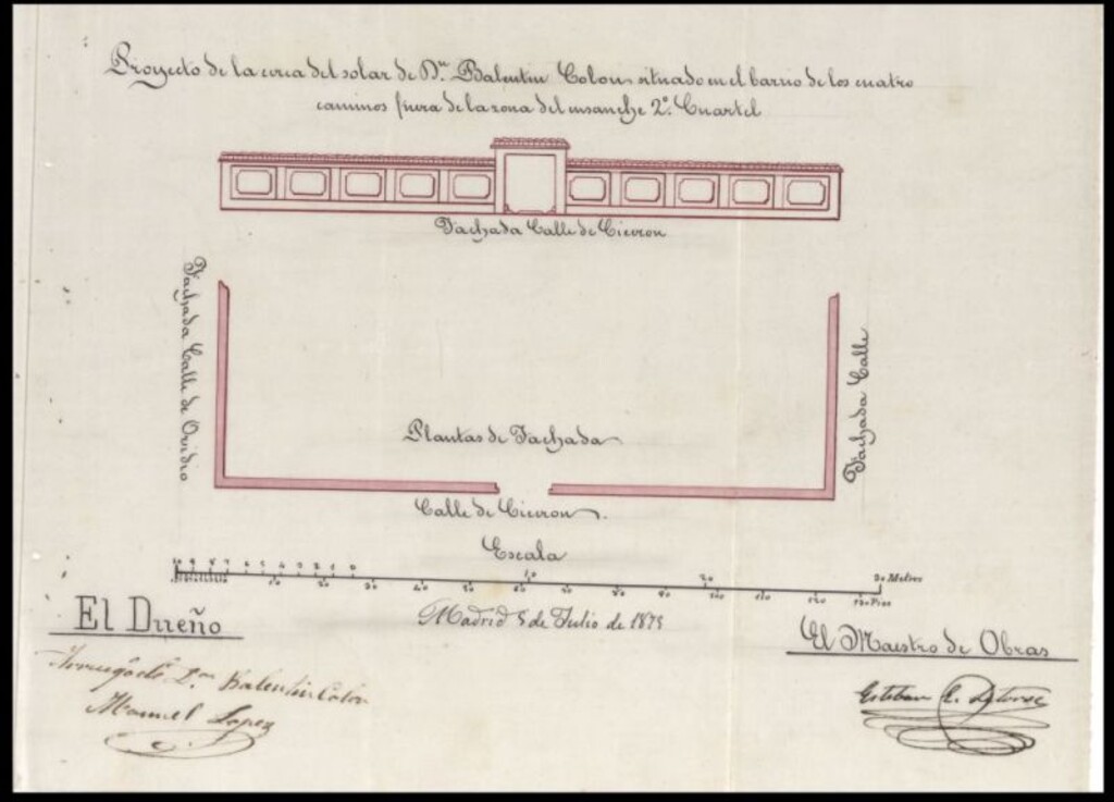 Miniatura de D. Valentín Colón, solicitando permiso para cercar un terreno en los Cuatro Caminos.