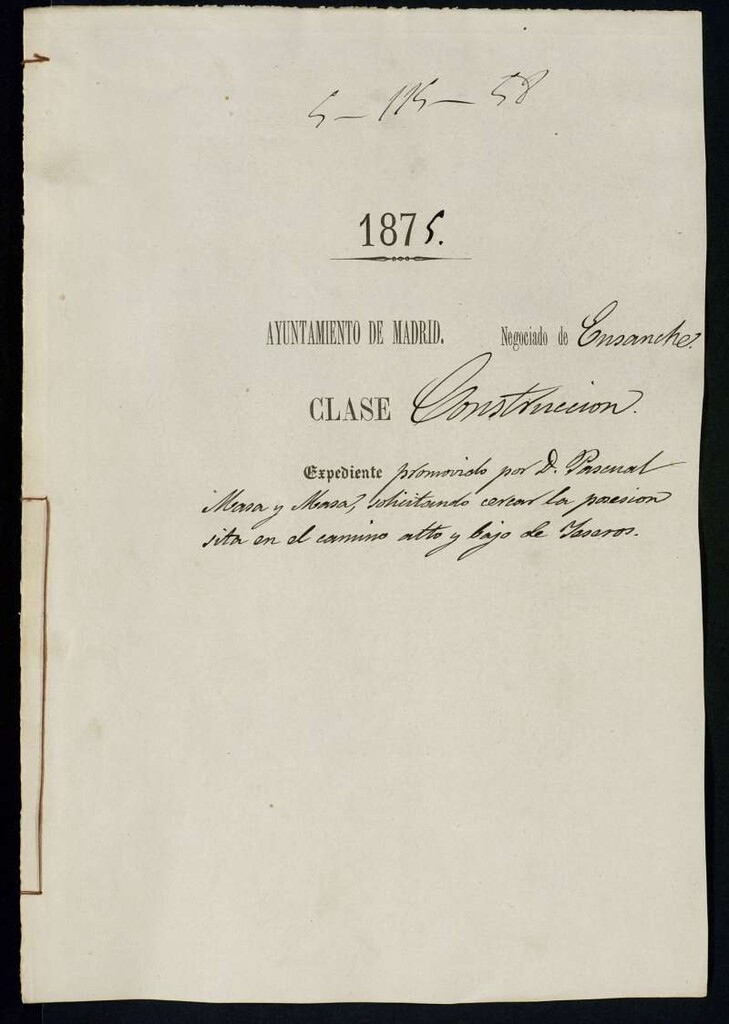 Miniatura de D. Pascual Masa y Masa, solicitando cercar la posesión sita en el camino alto y bajo de Yeseros.