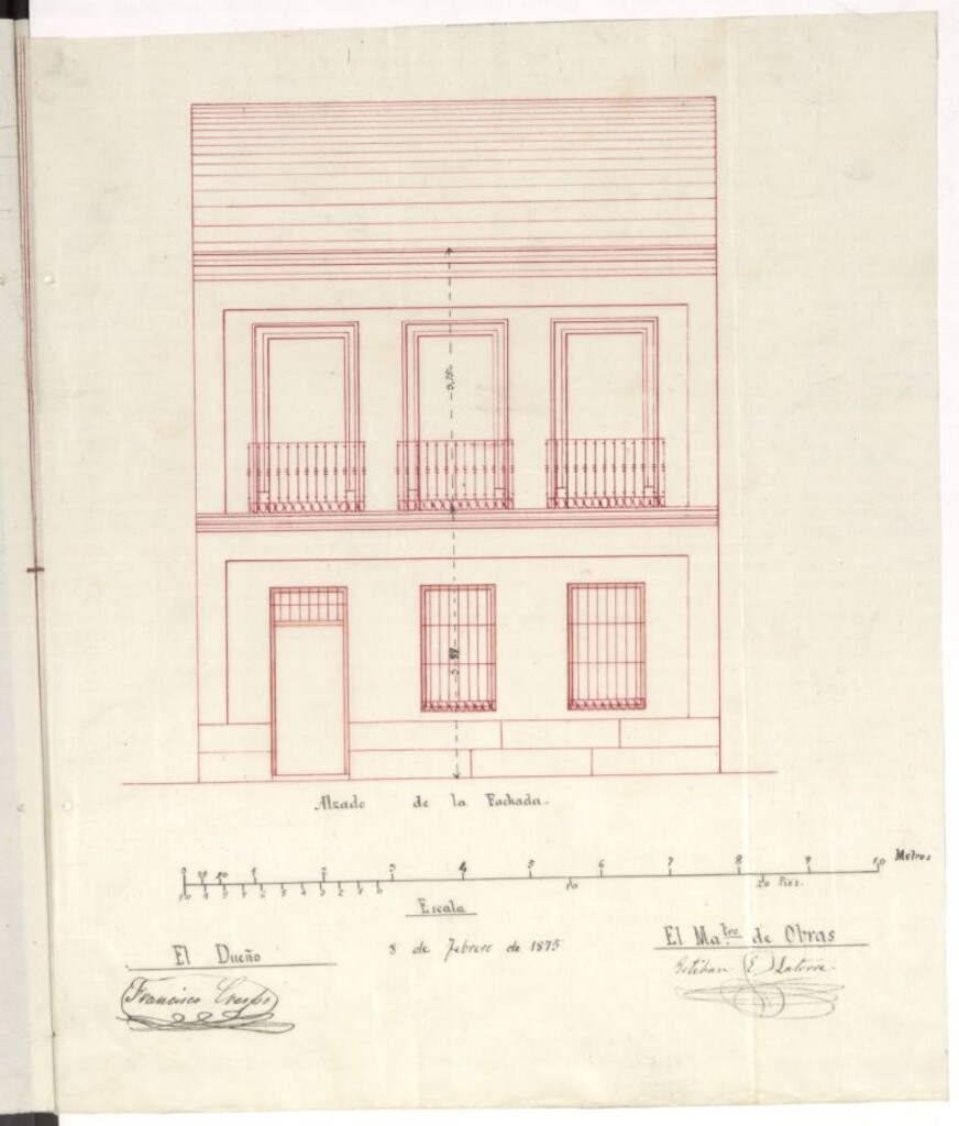Miniatura de D. Francisco Crespo y García, solicitandola de una casa de planta baja y principal en un terreno sito en la parte este de la manzana 140.