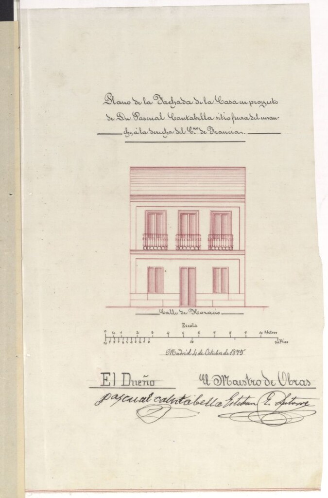 Miniatura de D. Pascual Cantabella, solicitando levantar una casa en terreno sito en el barrio del Norte.