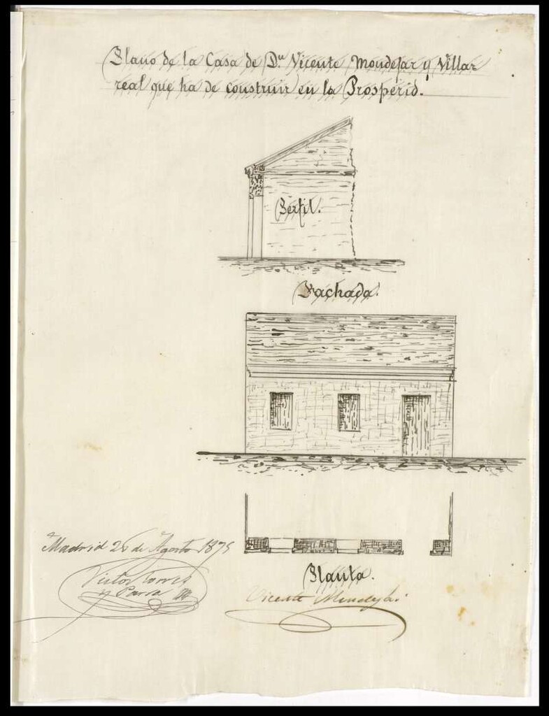 Miniatura de D. Vicente Mondejar, solicitando edificar en un terreno del barrio de la Prosperidad.