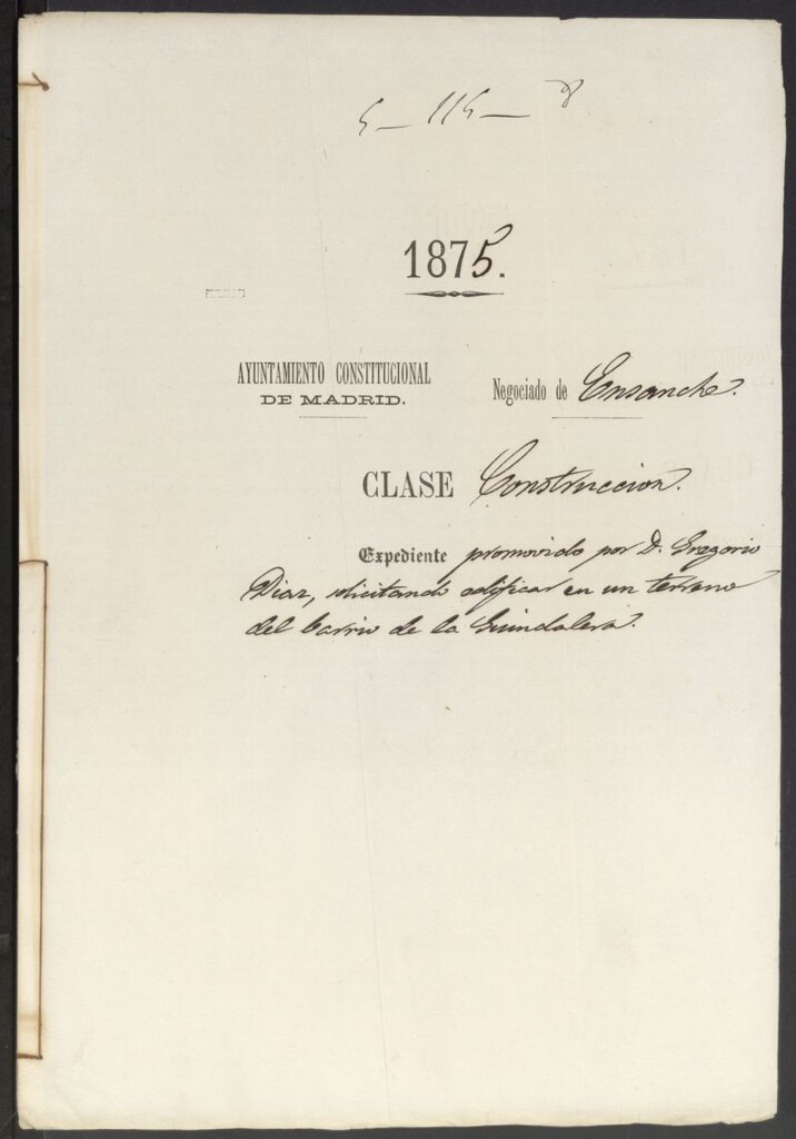 Miniatura de D. Gregorio Díaz, solicitando edificar en un terreno del barrio de la Guindalera.