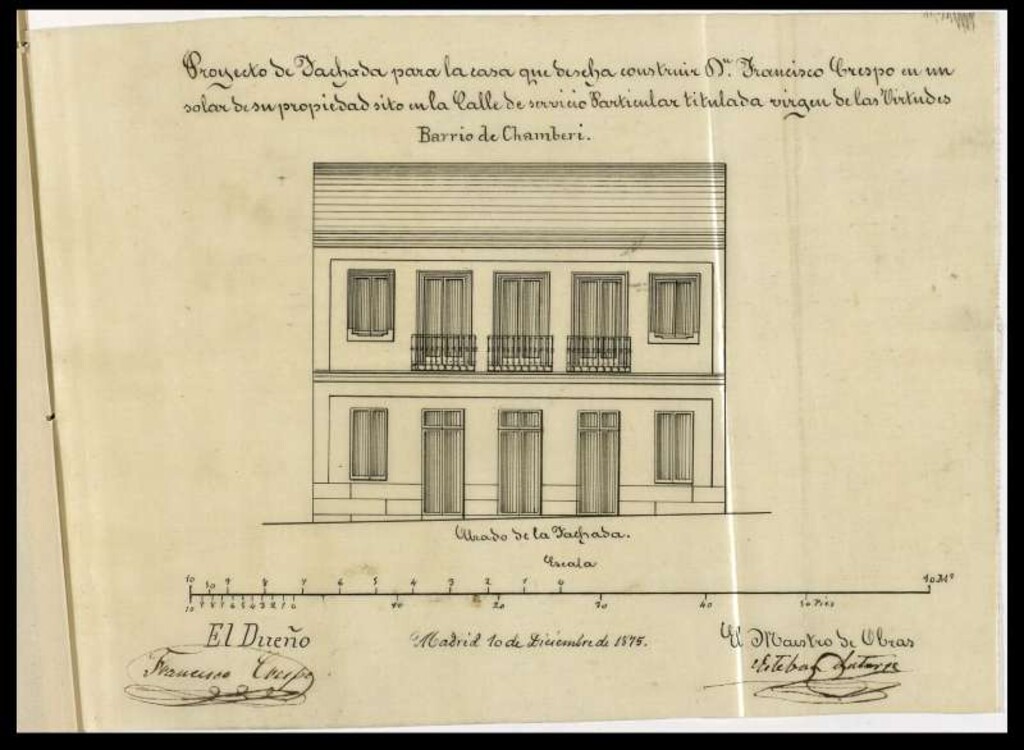 Miniatura de D. Francisco Crespo, solicitando edificar en un solar de la calle de servicio particular denominada de la Virgen de las Azucenas.