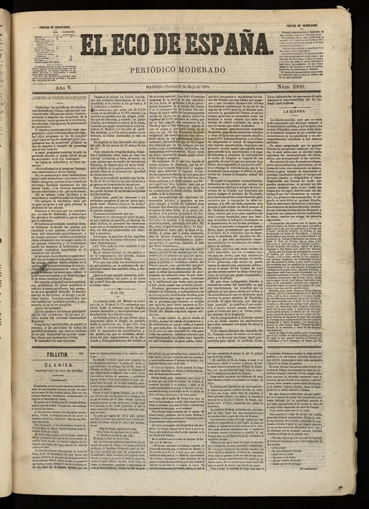 Miniatura de El Eco de España del 29 de mayo de 1874