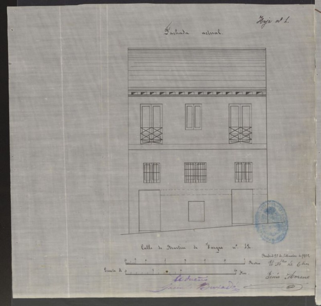 Miniatura de D. Jacinto Buxadé, solicitando elevar dos pisos a la casa nº 12 de la calle de Martín de Vargas, barrio de las Peñuelas.