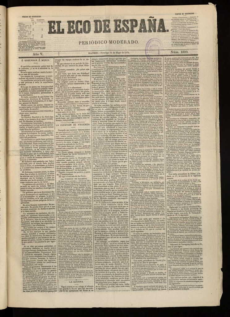 Miniatura de El Eco de España del 31 de mayo de 1874
