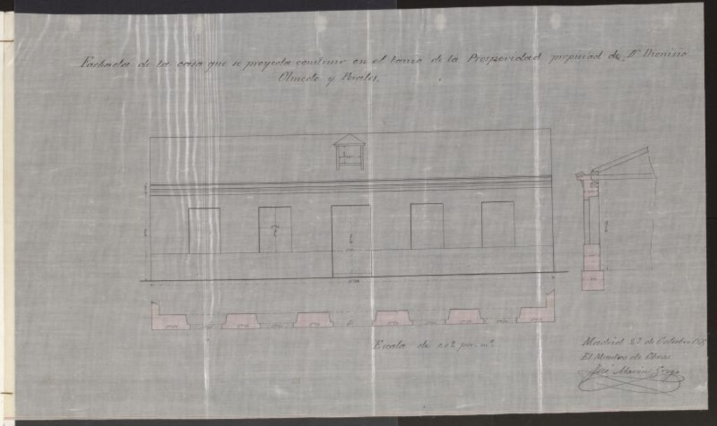 Miniatura de D. Dionisio Olmedo, solicitando edficar en un solar del barrio de la Prosperidad.