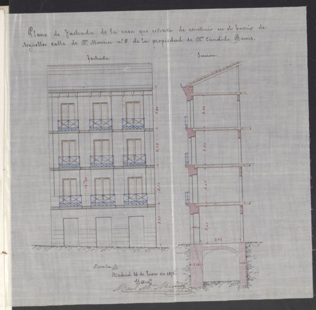 Miniatura de D. Cándido Remis, en solicitud de licencia para construir de nueva planta la casa nº 8 del Barrio de Argüelles.