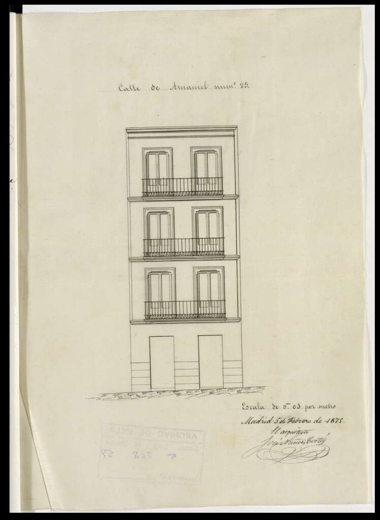 Miniatura de D. Apolinar García, en solicitud de licencia para edificar de nueva planta la casa nº 25 de la calle Amaniel.