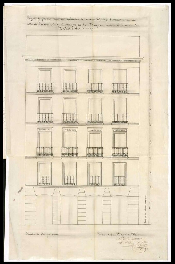 Miniatura de D. Carlos García Moya, para construir de nueva planta en el solar nº 46 y 48 de la calle de Lavapies.