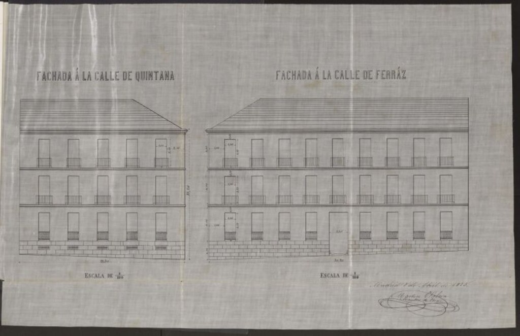 Miniatura de D. José Bona, en solicitud de licencia para construir de nueva planta en el solar nº 4 de la manzana 16 del Barrio de Argüelles con fachada a la calle de Ferraz y de Quintana.