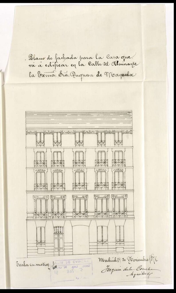 Miniatura de D. Joaquín de la Concha y Alcalde, en solicitud de licencia para construir en un solar de la manzana 177 de la calle del Almirante.