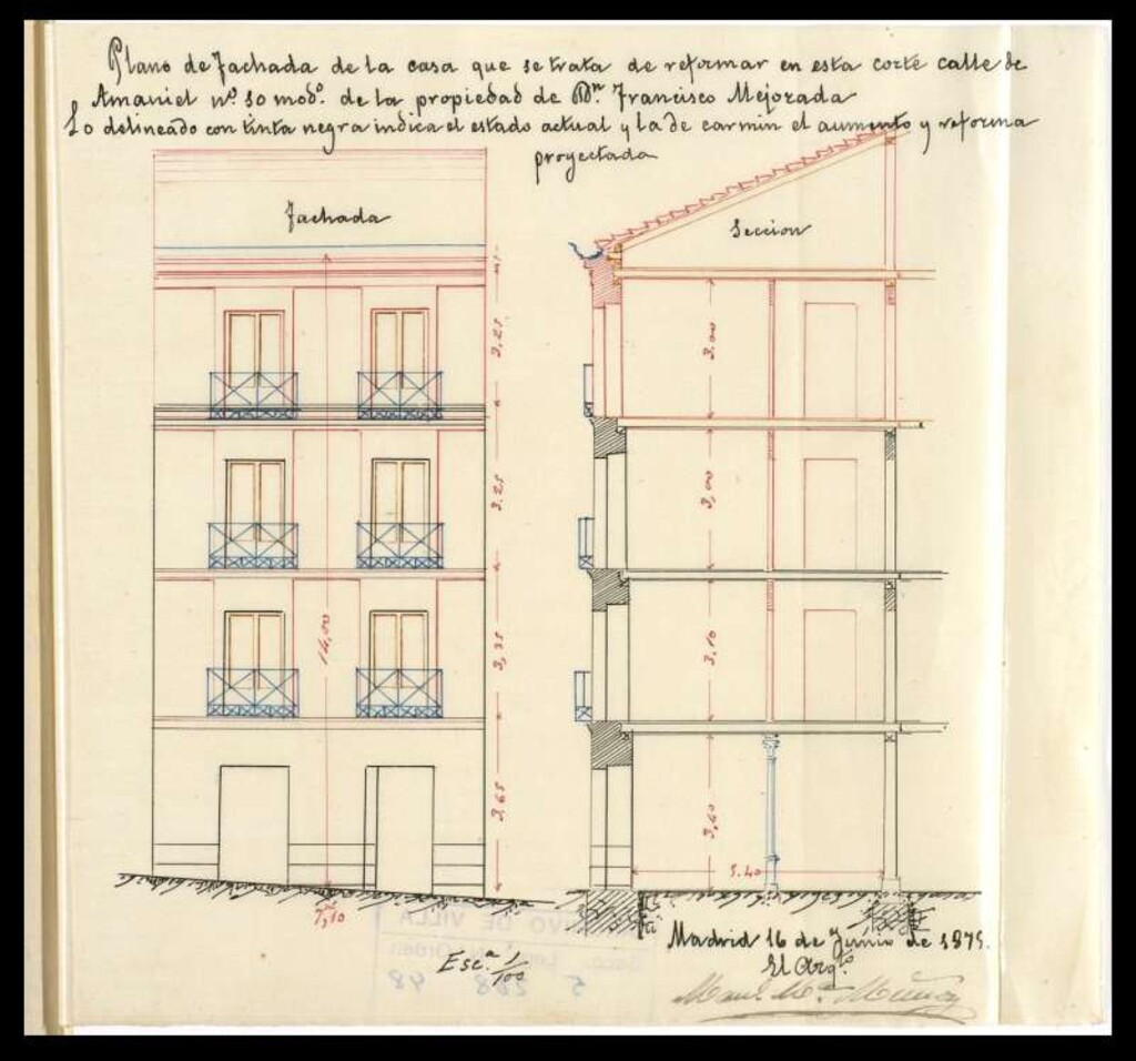 Miniatura de D. Francisco Mejorada, en solicitud de licencia para aumentar un piso a la casa nº 10 de la calle de Amaniel.