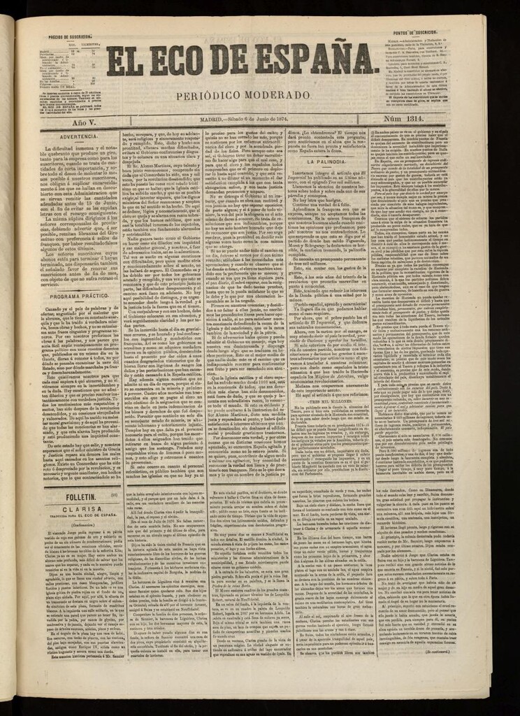 Miniatura de El Eco de España del 6 de junio de 1874