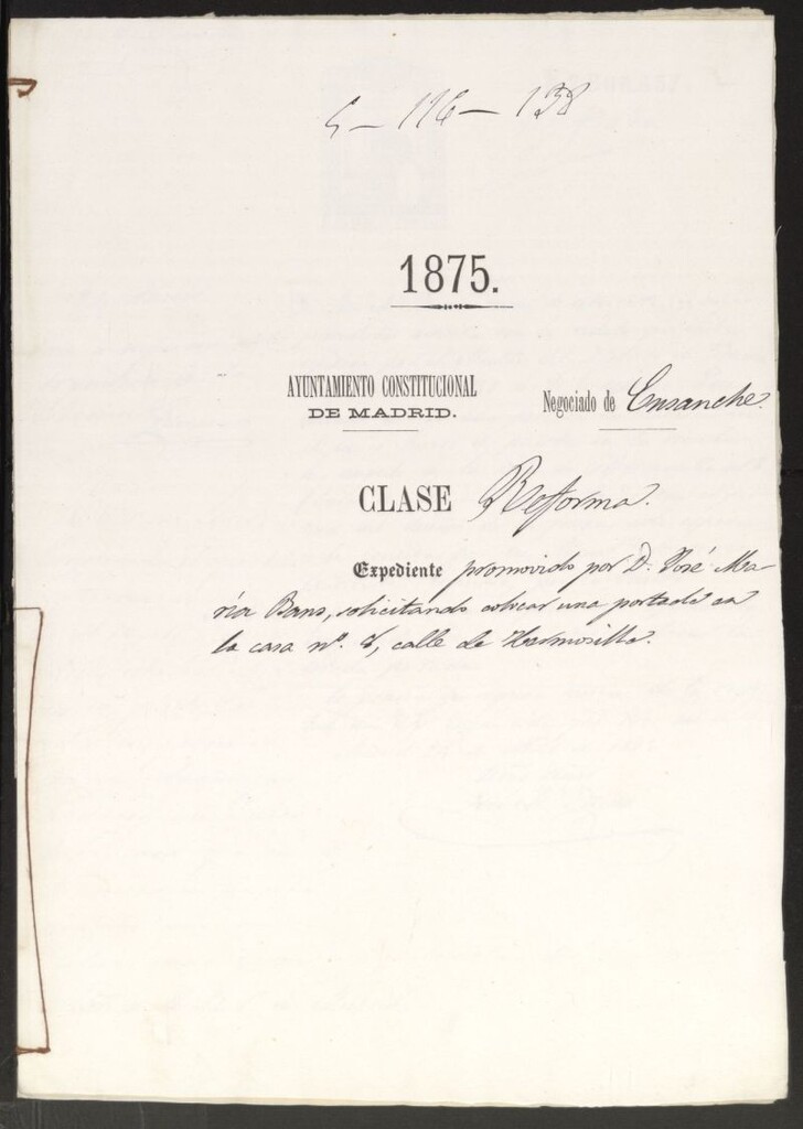 Miniatura de D. José María Bans, solicitando colocar una portada en la casa nº 8, calle de Hermosilla.
