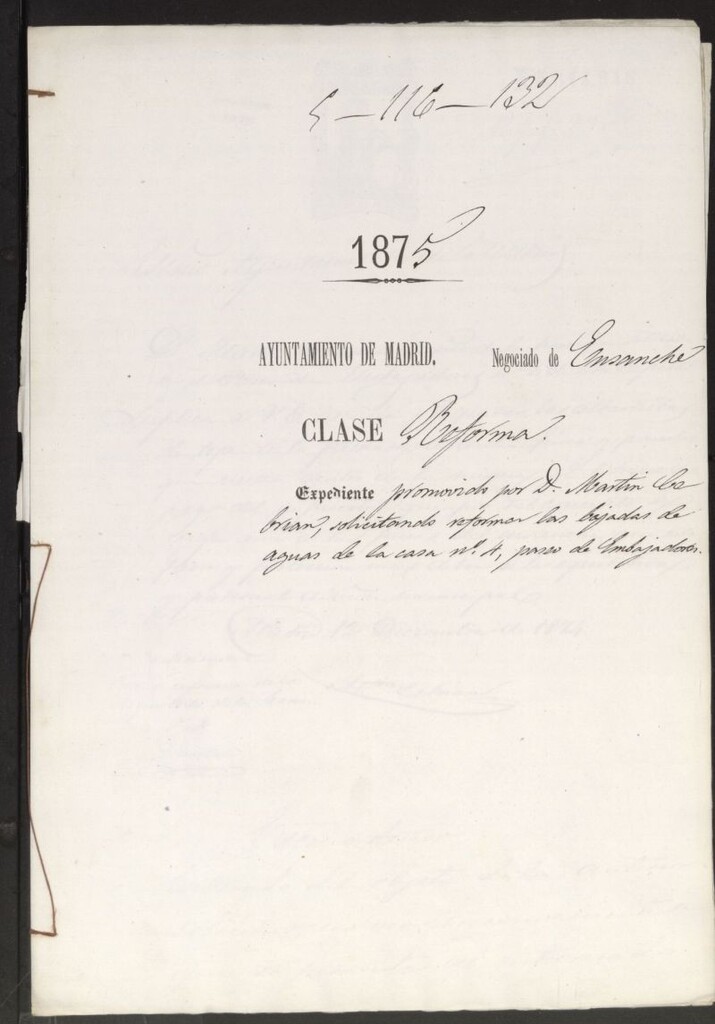 Miniatura de D. Martín Cebrián, solicitando reforma las bajadas de aguas de la casa nº 4, Paseo de Embajadores.