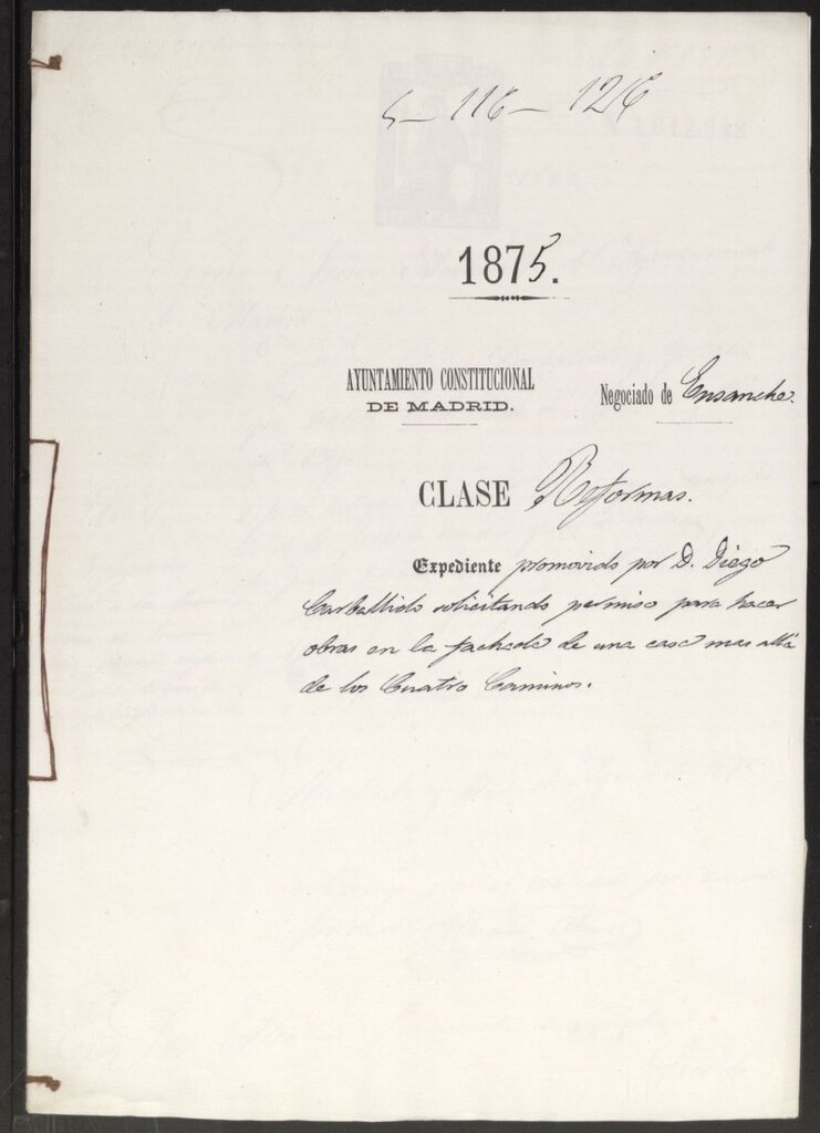 Miniatura de D. Diego Carballido, solicitando permiso para hacer obras en la fachada de una casa mas allá de los Cuatro Caminos.