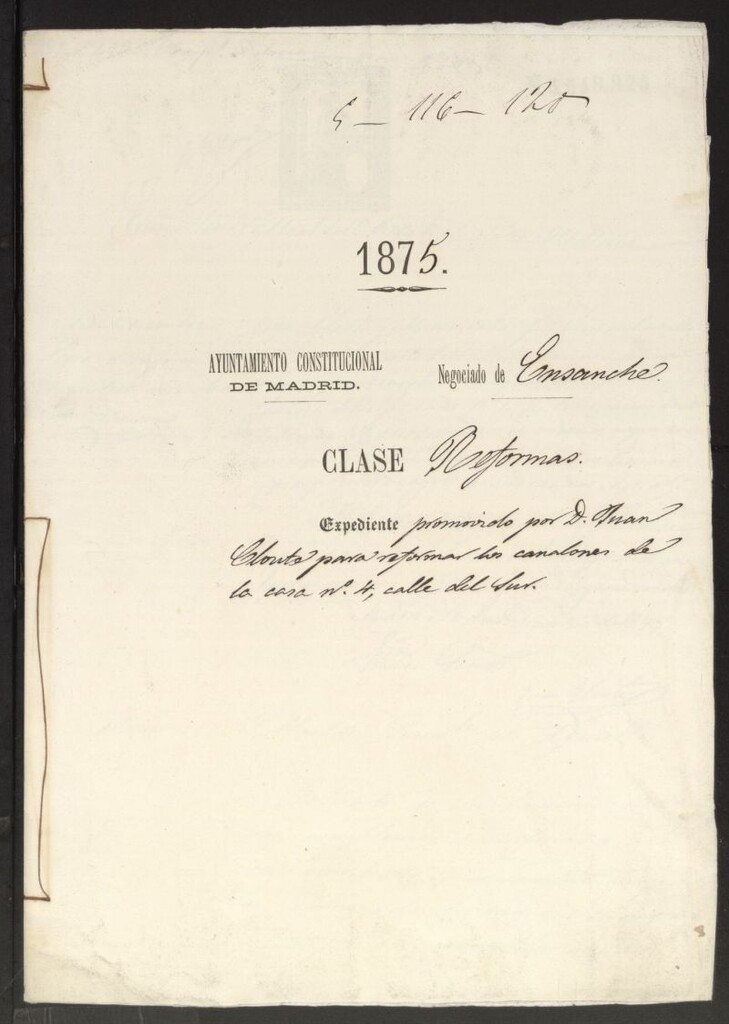 Miniatura de D. Juan Clonte, para reforma los canalones de la casa nº 4, calle de Sur.