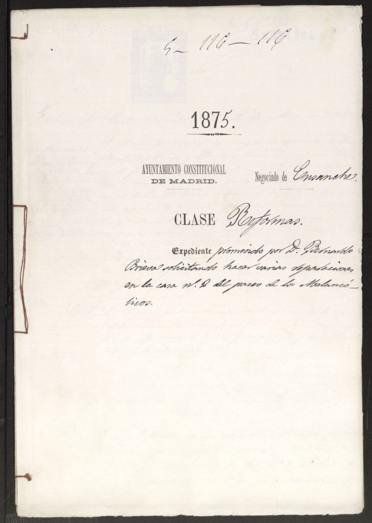 Miniatura de D. Bernardo Brieva, solicitando hacer varias reparaciones en la casa nº 2 del Paseo de los Melancólicos.