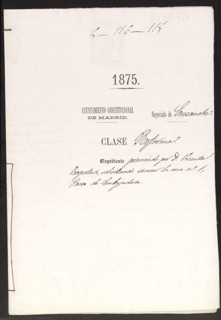 Miniatura de D. Vicente Zapatero, solicitando revocar la casa nº 1, Paseo de Embajadores.
