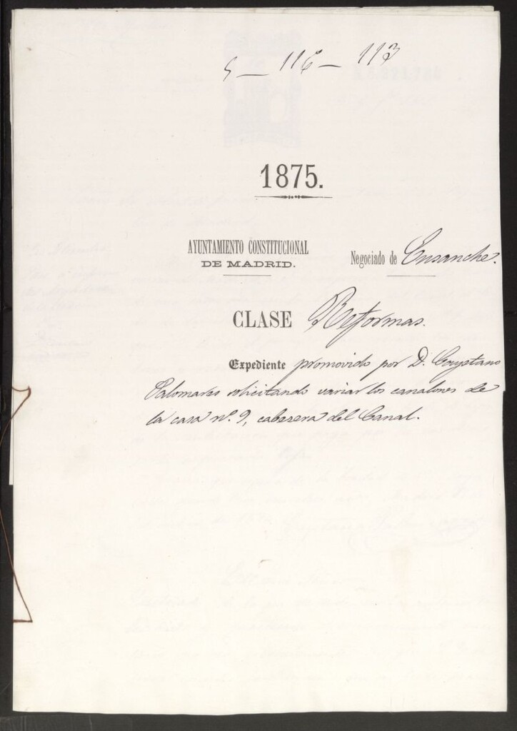 Miniatura de D. Cayetano Palomares, solicitando variar los canalones de la casa nº 9, cabecera del Canal.