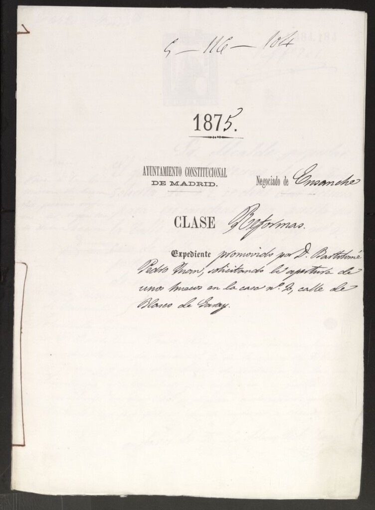 Miniatura de D. Bartolomé Pedro Juan, solicitando la apertura de unos huecos en la casa nº 2, calle de Blasco de Garay.