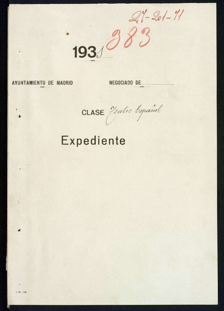 Miniatura de Expediente Teatro Español. Elenco y condiciones especiales Don Juan Tenori. 1931.