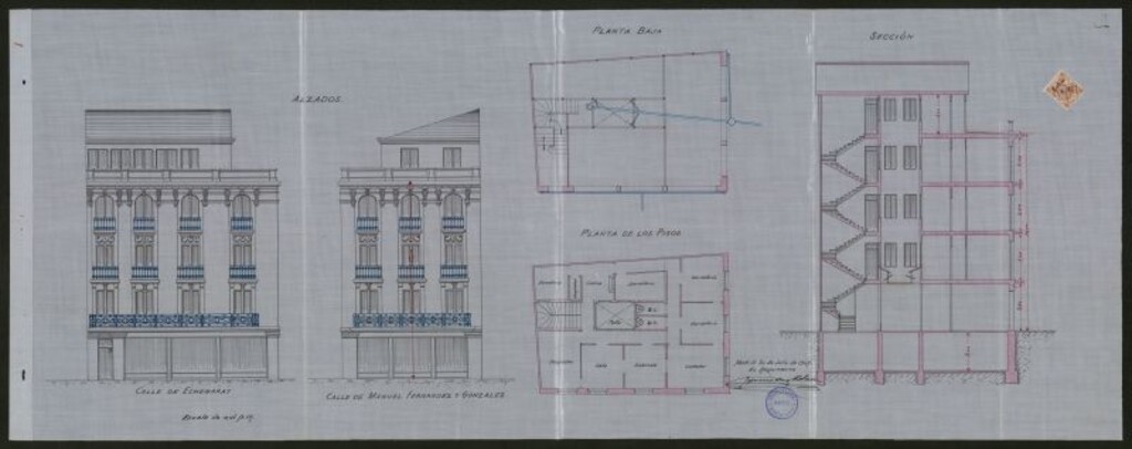 Miniatura de Solicitud de tira de cuerdas y construcción en el solar nº 22 de la calle Echegaray c/v a Don Manuel Fernández y González.