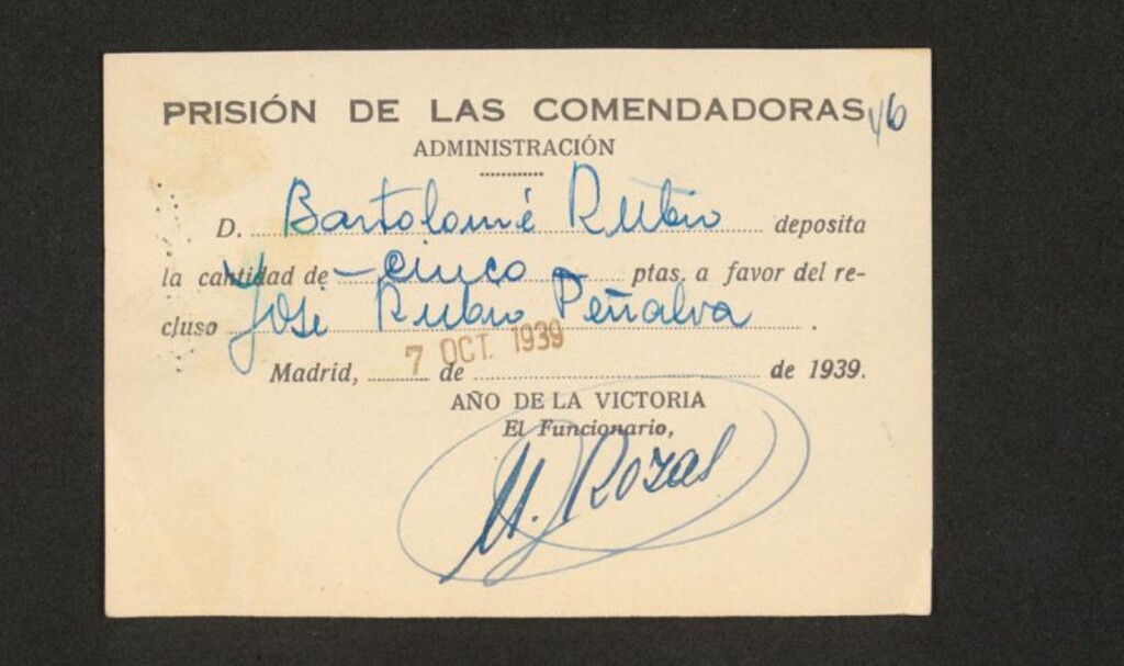 Miniatura de Recibo de entrega en metálico en la prision de las Comendadoras