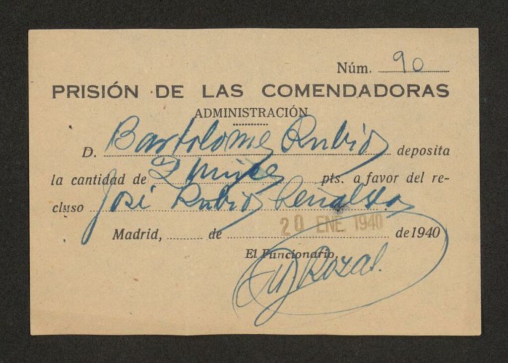 Miniatura de Recibo de entrega en metálico en la prision de las Comendadoras
