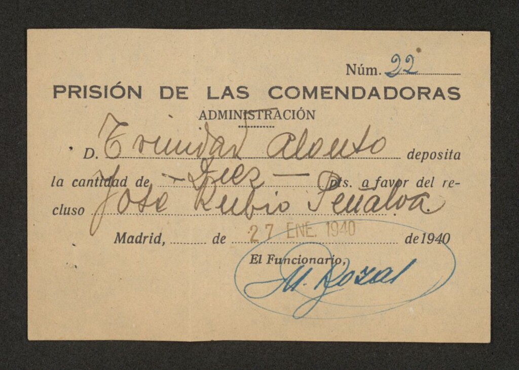 Miniatura de Recibo de entrega en metálico en la prision de las Comendadoras