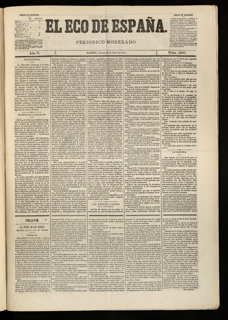 Miniatura de El Eco de España del 25 de junio de 1874