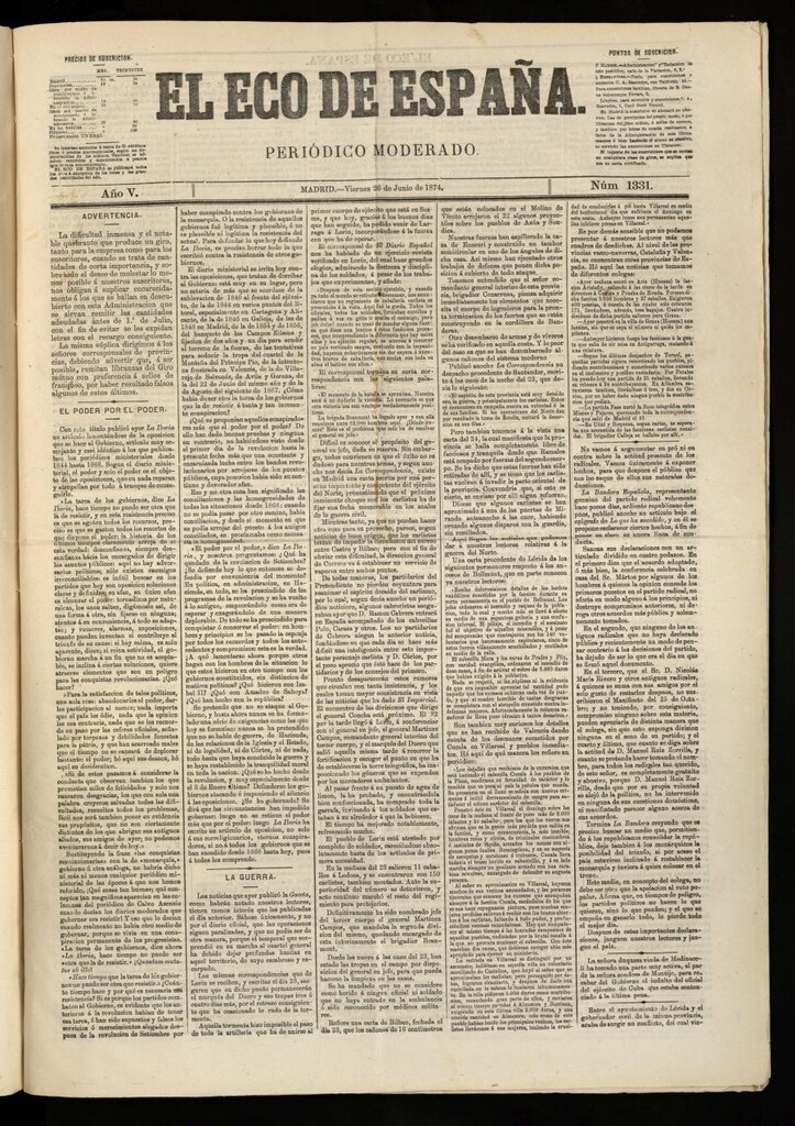 Miniatura de El Eco de España del 26 de junio de 1874