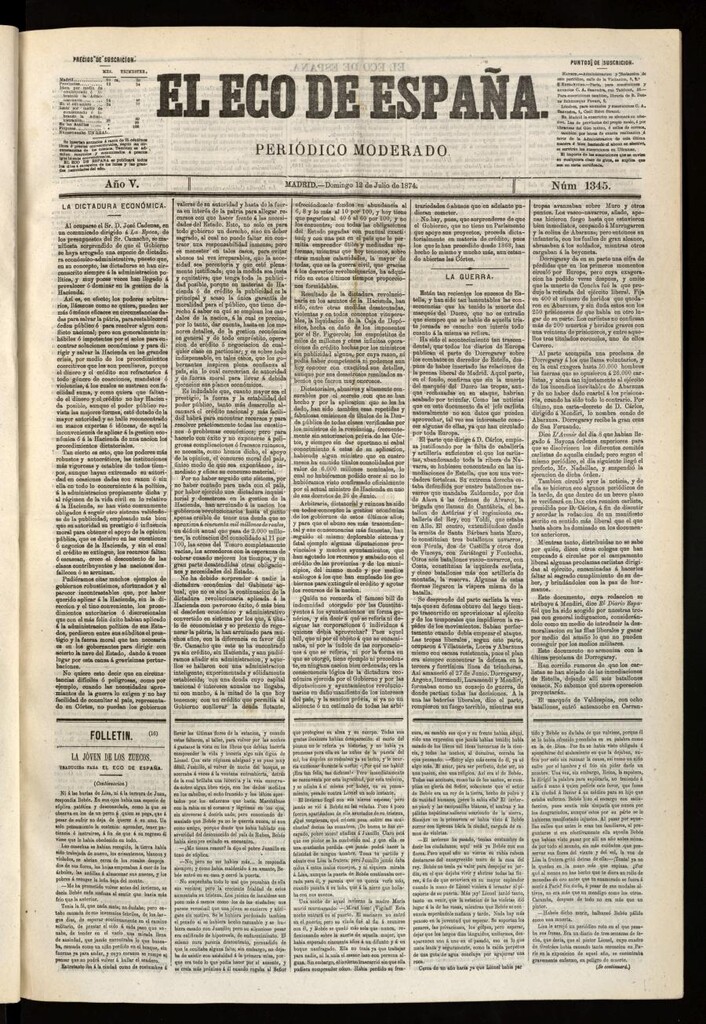 Miniatura de El Eco de España del 12 de julio de 1874