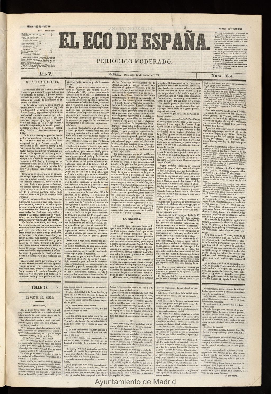 Miniatura de El Eco de España del 19 de julio de 1874